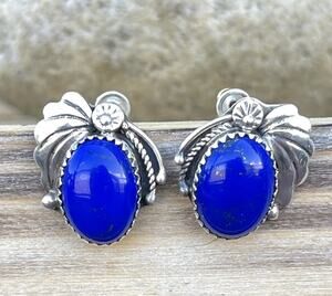 Vintage Navajo Sterling Silver Blue Lapis Lazuli Stud Post Earrings Signed A